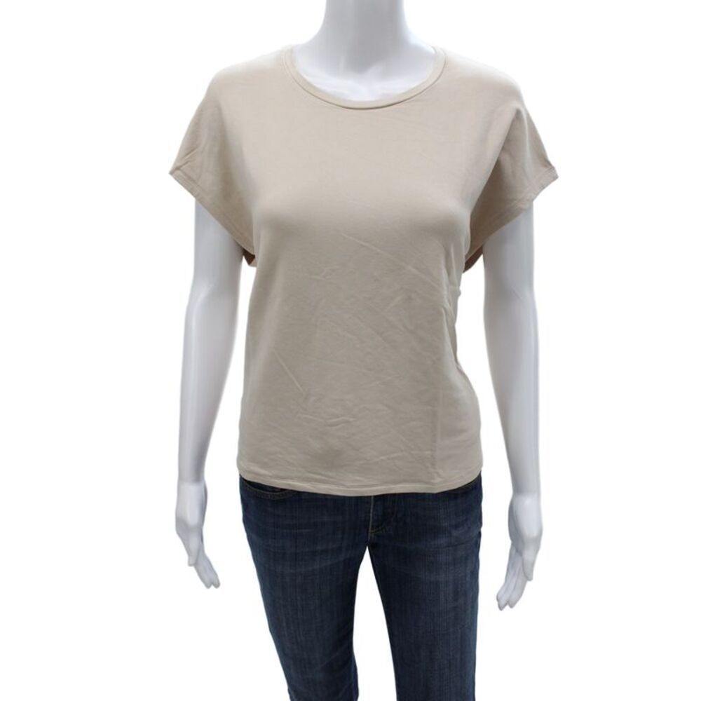 Majestic Filatures Women Basic Beige Crewneck Sleeveless Viscose T-Shirt Size 3